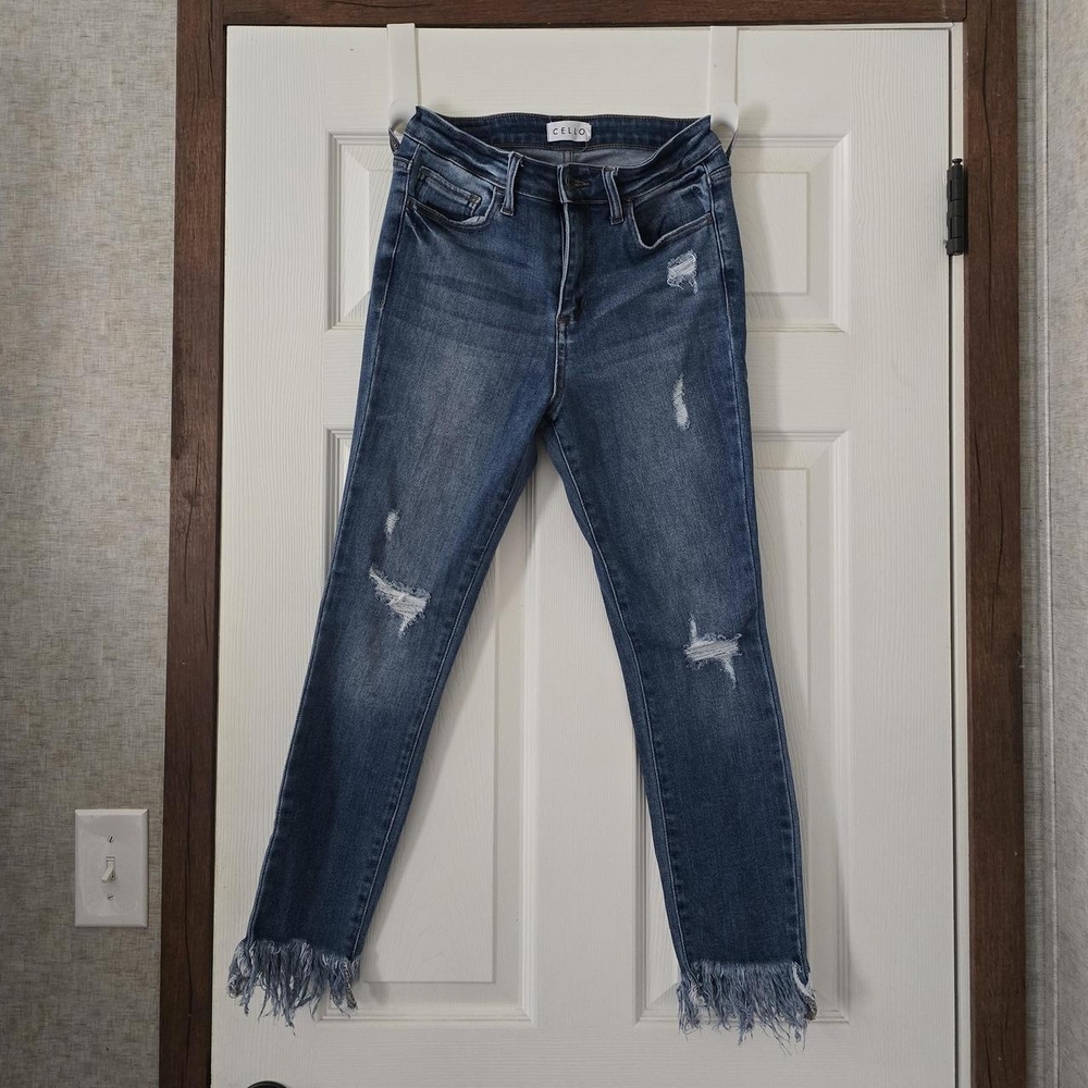 Cello Dark Blue Distressed Ankle Jeans